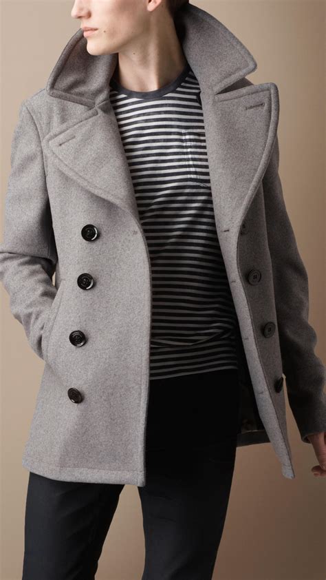 burberry grey pea coat mens|Burberry men's wool overcoat.